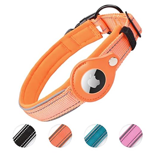 Kardition Collare Cane Regolabile AirTag,Collare Cane Riflettente Airtag Apple,Imbottito Air Tag Collare Cane per cani di piccola, media e grande taglia, [Arancione - Taglia L]