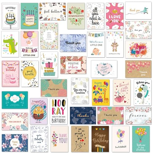 40PCS All Occasion Greeting Cards Assortment, 10 * 15CM Greeting Card Set with Envelopes, Birthday Cards Thank You Cards Friendship Encouragement Cards Anniversary Wedding Cards