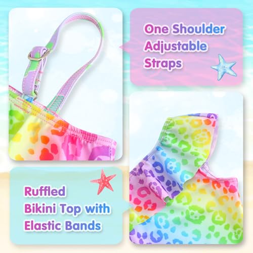 Image of Girls Tankini Swimsuit Two Piece Bathing Suit Colorful Toddler Kids Ruffle Swimwear Adjustable Strap Summer Beach