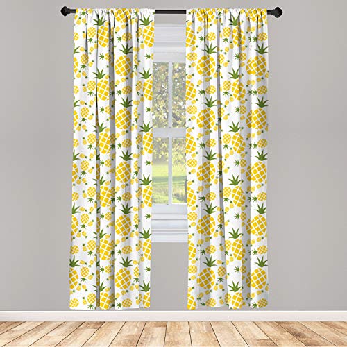Lunarable Pineapple Window Curtains, Funny Pattern Of Simplistic Ananas Fruit Repeating Modern Minimal Print, Lightweight Decor 2-Panel Set With Rod Pocket, Pair Of - 28" X 84", Olive Green Mustard #TOP1