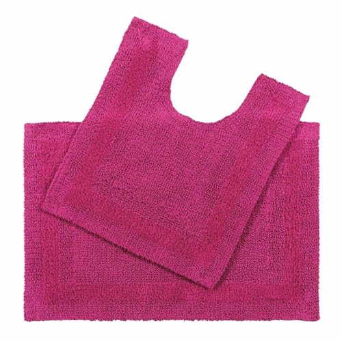 HOMESCAPES Lot de 2 Tapis de Bain 50x80 cm et 50x55 cm - Framboise - 100% Coton - Tapis Salle de Bain et Contour WC – Première Qualité - Lavable en Machine