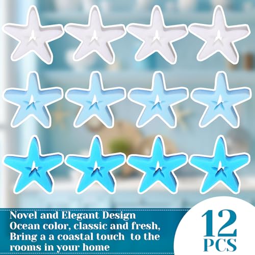 Image of Tioncy 12 Pack Summer Starfish Kitchen Sponges Bulk Dual Sided Scrubber White Blue Starfish Sponges Dishwashing Kitchen Cleaning Accessories for Funny Christmas Household Supplies