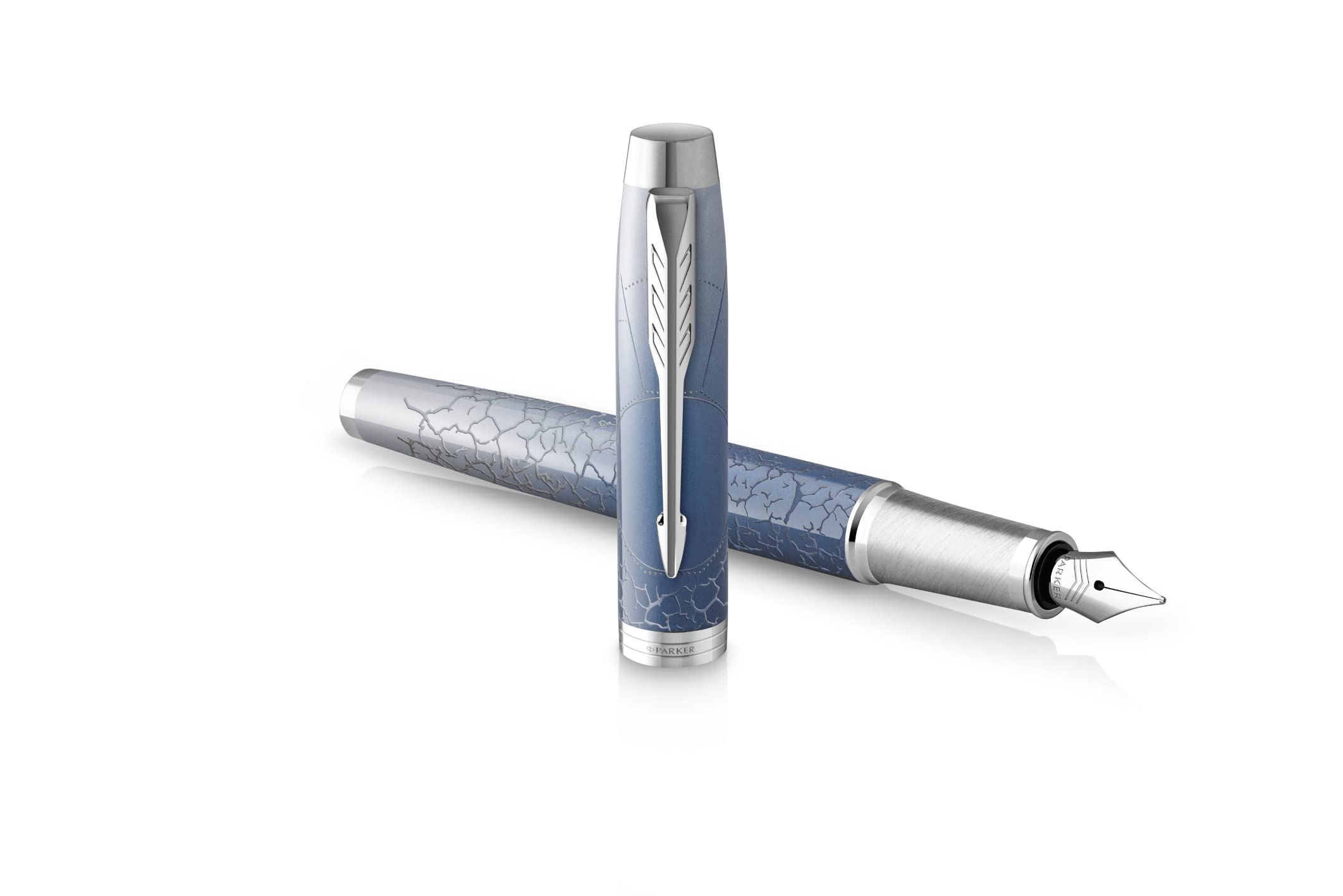 Parker - Penna stilografica IM con confezione regalo, inchiostro blu, elegante, personalizzabile con incisione, ideale per compleanni (argento “Polar” S.E.)