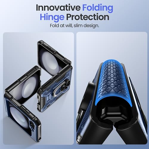 Image of VEGO for Galaxy Z Flip 5 Case Built-in Screen Protector&Hinge Protection | for Samsung Z Flip 5 Case [360Ring Kickstand] Full Body Protective Cover Case for Samsung Flip 5 2023 - Navy Blue