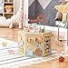 ROBUD Wooden Activity Cube, Montessori Toys for 1+ Year Old, Educational Toy with 13 Functional Areas, Fountain Garden Theme for Baby Boys & Girls