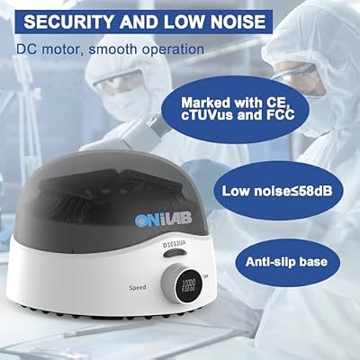 ONiLAB Scientific Mini Centrifuge 10000RPM, Lab Benchtop Centrifuge with 2-in-1 Rotor for 12 x 0.5/1.5/2.0ml and 0.2mL32 PCR Strips or 44 x 0.2 ml PCR Tubes,Timer 10s-20min,Low Noise58dB, 100-240V