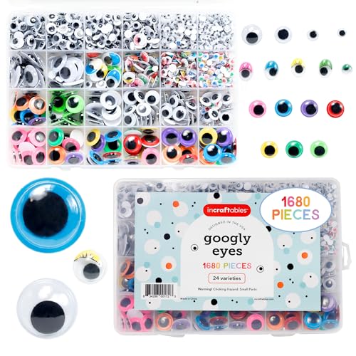 Incraftables Colorful Googly Eyes Set 1680 Pieces - 30 Varieties of Small & Large Self Adhesive Wiggle Eyes for Crafts and DIY Projects Scrapbooking & More