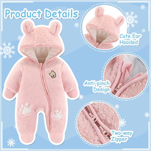 Newborn Baby Bear Onesie Snowsuit Winter Footie Fleece Romper Hooded Jumpsuit Infant Coat for Girls Boys 0-12M2