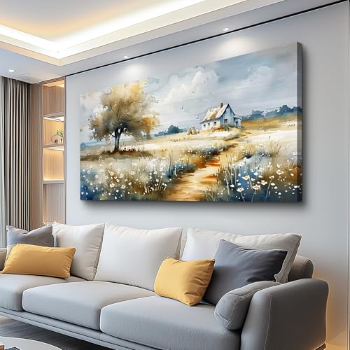 FUHAIHUA Canvas Wall Art For Living Room Large Wall Decor For Bedroom Modern Office Decorations Pastoral Pictures Scenery Watercolour Wall Paintings Artwork Farmhouse Home Decor Mural 24x48 In