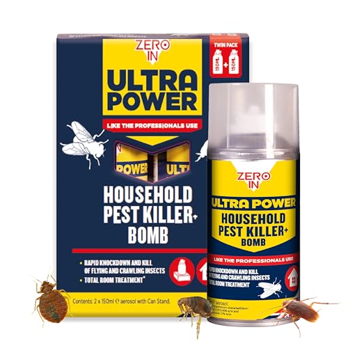 Zero In Ultra Power Natural Insect Killer Bomb - 150 ml One-Shot Aerosol – Twinpack One-Shot Aerosol Bomb, Kills Flies, Cluster Flies, Fleas, and Bed Bugs Use in Homes, Lofts and Outbuildings
