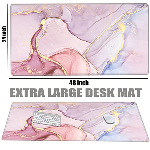 Image of Gaming Mouse Pad Giant 48x24 Desk Mat Oversized Large Mousepad Jumbo Huge Desk Pad Pink Marble Protector Mat XXXL Non Slip Computer Mat for Wireless Desktop Work