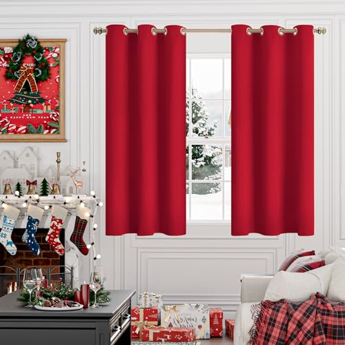 Image of YoungsTex Red Blackout Curtains for Short Window 45 Inches Length - Thermal Insulated with Grommet Room Darkening Drapes for Kitchen Bedroom, 2 Panels, 42 x 45 Inch