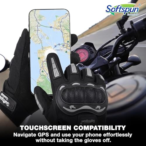 Image of SOFTSPUN Essentials Motorcycle Riding Gloves for Men & Women | Touchscreen Bike Gloves with Hard Knuckle Protection | Breathable Anti-Slip Sports Safety Gear for Biking, Cycling & Racing (Medium)
