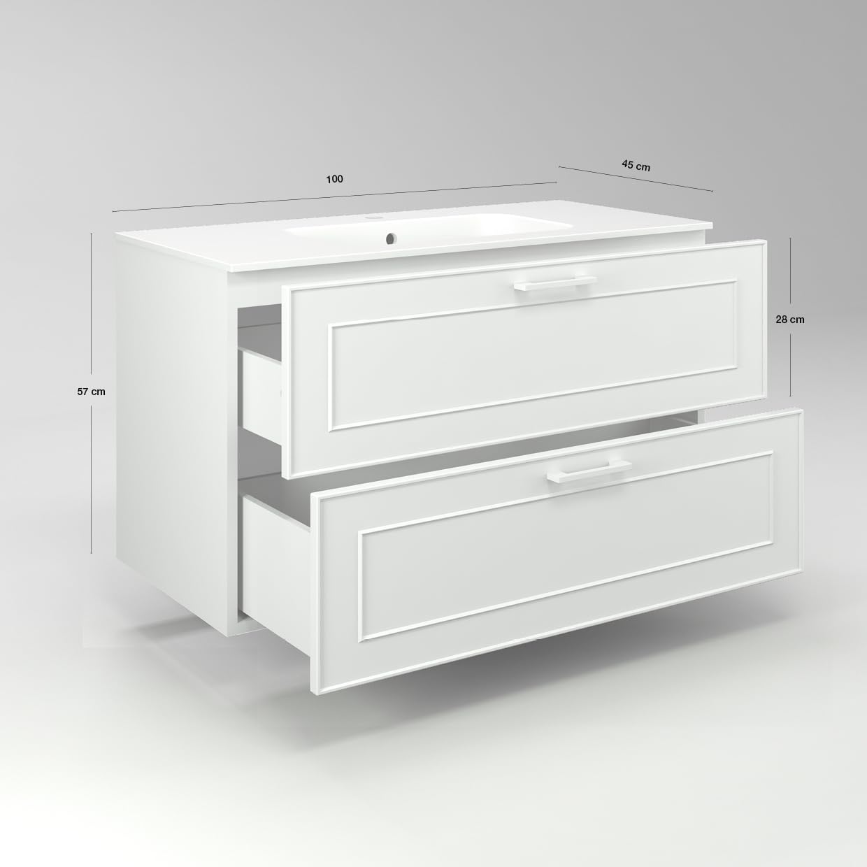 Diventa Modello Diva Frame, Mobile Bagno sospeso 100cm con 2 cassetti spaziosi e lavabo dal design moderno, colore bianco