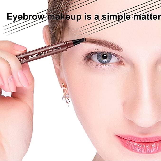 YEKDA Eyebrow Tattoo Pen Waterproof 4 Points Eyebrow Pen Long Lasting Liquid Brow Pencil Natural Microblade Eyebrow Pencil (BLACK))