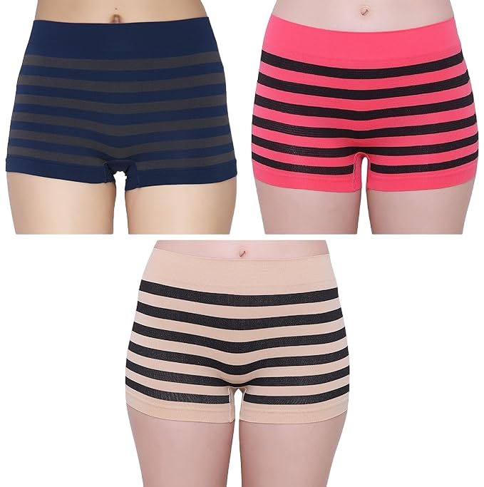 azortee Womens Lines Boy Shorts Full Coverage Boy Short Panty Seamless Boyshort Panties Mid Rise Full Coverage Boy Short Panty Multicolor (Pack of 1)-picture-10