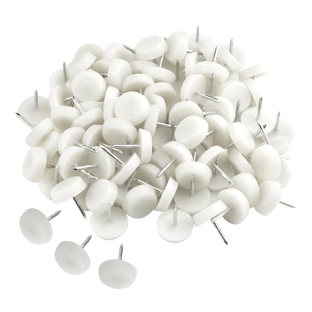 TOVOT 100 PCS Plastic Furniture Chair Table Leg Feet Diameter 15 mm Protector Pad Glide Nails White