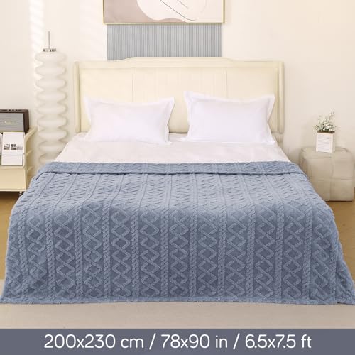 Image of HOKIPO Fleece AC Blanket Double Bed Queen, 200X230 Cm / 6.5X7.5 Feet, Powder Blue (AR-5743-BLU)