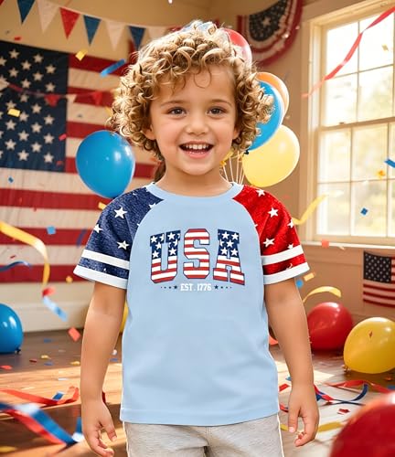 Image of Girls 4th of July Shirt Kids USA Shirts American Flag Tshirt Girls Boys Patriotic T Shirt Independence Day Tee Tops