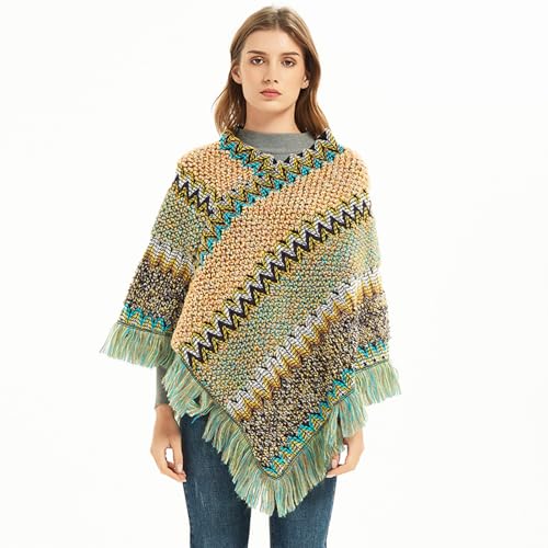 Women's Knit Tassel Fringed Pullover Poncho Sweater Cape Shawl Wrap Winter Warm Long Large Scarves Open Front Poncho Cape2