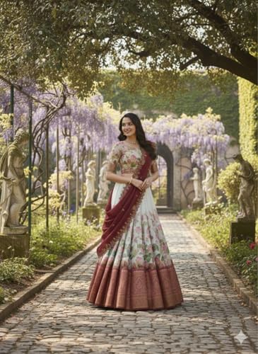 Image of ZITON ARICO MART Women's Indian Traditional Kanjivaram Silk Pure Weaving Lehenga Choli Along With Dupatta And Blouse Piece, Half Saree (Unstitched)