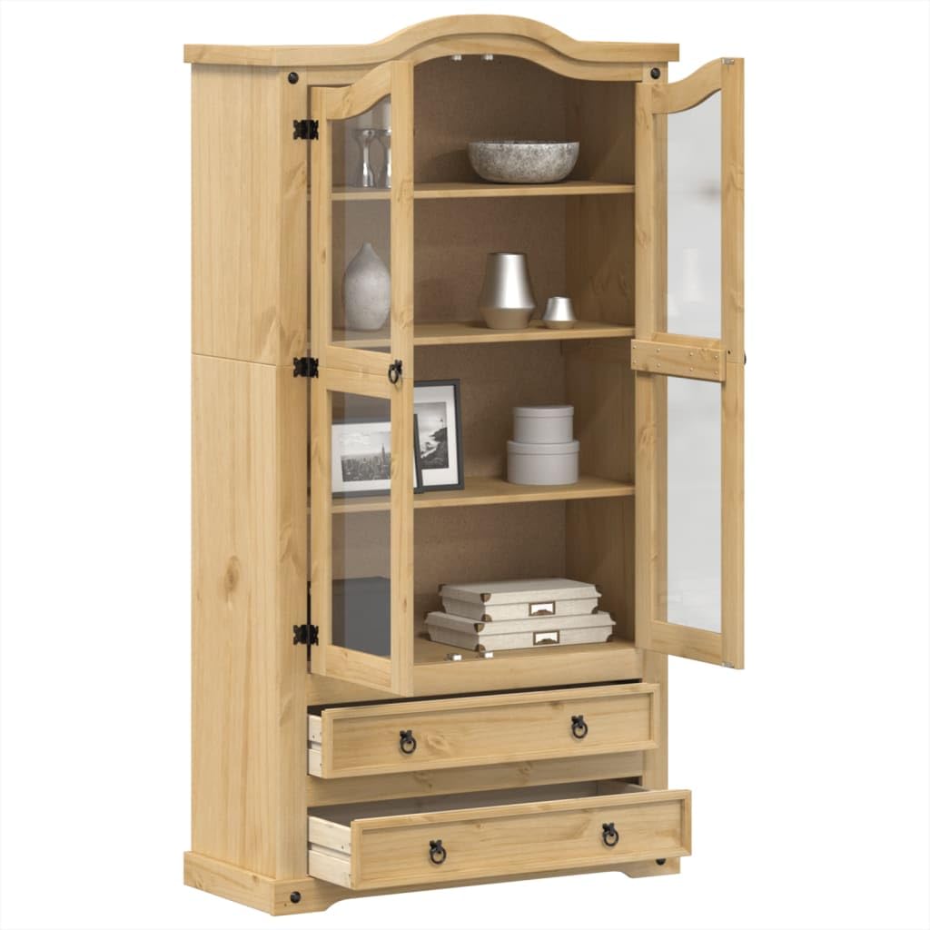 vidaXL Armario con Vitrina Corona Madera Maciza Pino 99x43x187 cm, Mueble Vitrina, Armario Expositor, Armario Cristal, Vitrina