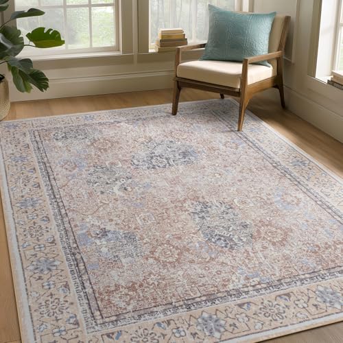 Ashler Boho Rug, 5x7 Area Rugs, Vintage Rugs, Large Area Rugs for Living Room, Bedroom, Kitchen, Dinner, Beige/Natural/Light Coffee Home Decor, Non-Slip & Machine Washable Rugs, Rectangular
