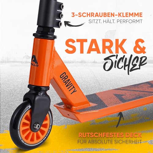 Apollo Stuntscooter Gravity - Fun-Kickscooter f&uuml;r Kinder und Teenager, Kinderroller, Trick Roller f&uuml;r Jungen und M&auml;dchen ab 6 Jahren, Stunt Scooter auch f&uuml;r Beginner geeignet