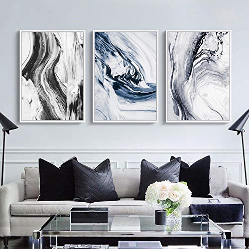Impression sur toile nordique pour salon triptyque abstrait bleu 70x100cm