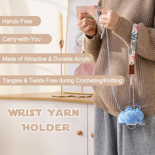 Image of Wrist Yarn Holder with Wrist Strap，Portable Yarn Holder for Crocheting on The go, Acrylic Yarn Organizer Storage Knitting Accessories, Crocheting Gift for Craft Lover