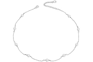 Minimalist S925 Sterling Silver Bas Relief Pearl Choker Necklace with Dainty Infinity Chain