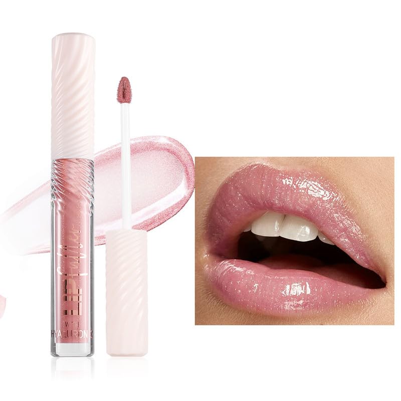 Hyaluronic Acid Lip Gloss Clear Lip Gloss Moisturizing Hydrating Lip Gloss Mirror Lip Glaze Oil Lip Filler Plumper Plumping Pearl Lip Gloss Natural Sheer Lip Gloss ​Vegan Tinted Lip Gloss(02#