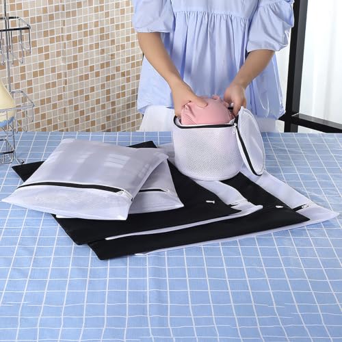 Image of Lukzer Set of 4 Mesh Laundry Bags for Washing Machine & Travel Storage Laundry Organizer Bags with Rust-Free Zipper for Bra, Lingerie, Baby Clothes, Delicates, Hosiery & Shoes
