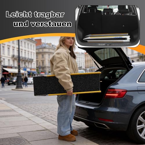 LIEKUMM 1 x 180 cm Auffahrrampe, 300 kg Tragkraft Aluminium Motorrad Rampe Klappbar, rutschfest Auffahrrampe für Anhänger, ATV, Motorrad, Fahrrad, PKW, Auto Laderampe