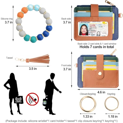 Image of COOLANS Silicone Bracelet Wristlet Wallet Credit Card Holder RFID ID Window Key Ring Tassel Slim Wallet Women Keychain Purse