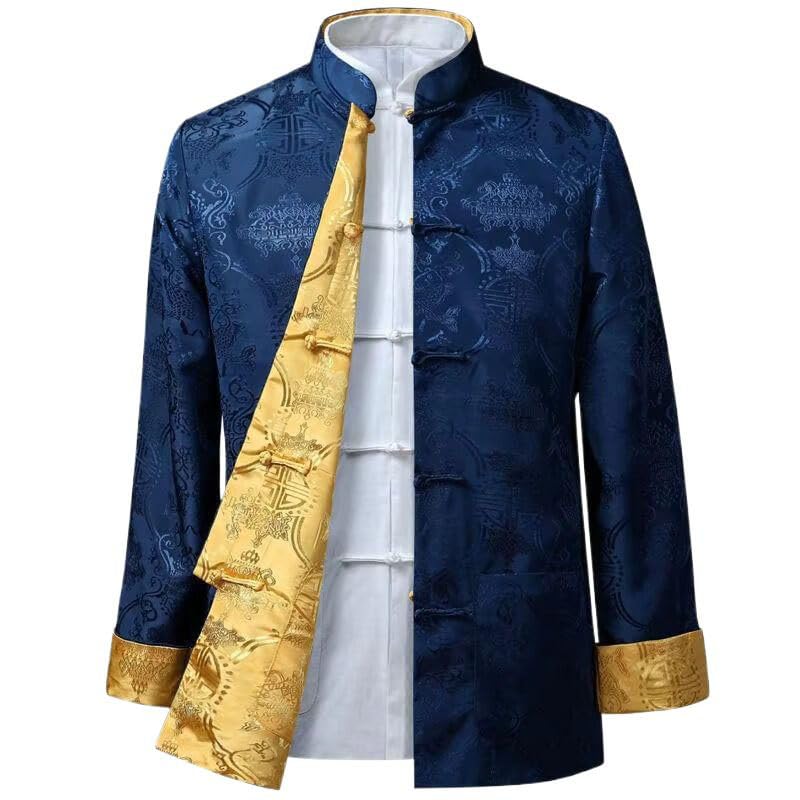 Chinese Style Men Wedding Coat Stand Collar Satin Suit Jacket Coat Loose
