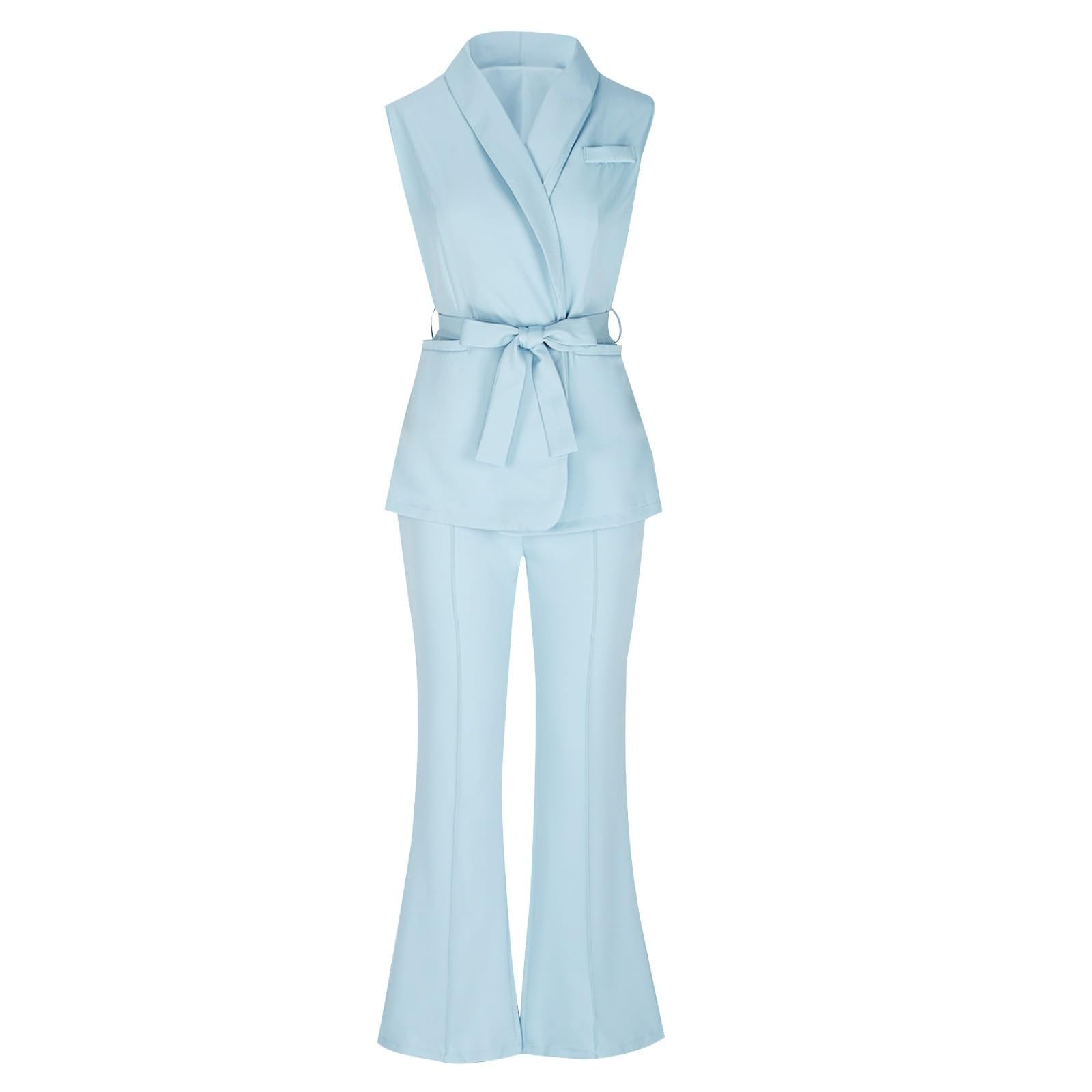 NUSGEAR Traje de 2 Piezas Mujer Moda Blazer sin manga y Pantalones largo verano Otoño Chalecos Slim Fit Elegante Negocios Oficina Fiesta Cena Casual color sólido Traje Chaqueta Basic Conjunto 2025