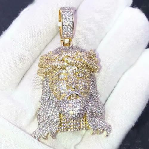 Hip Hop Men Jesus Piece Pendant Necklace For Men Micro Pave 5A Cubic Zirconia CZ Two Tone Gold Plated Rock Puck Jesus Head Jewelry4