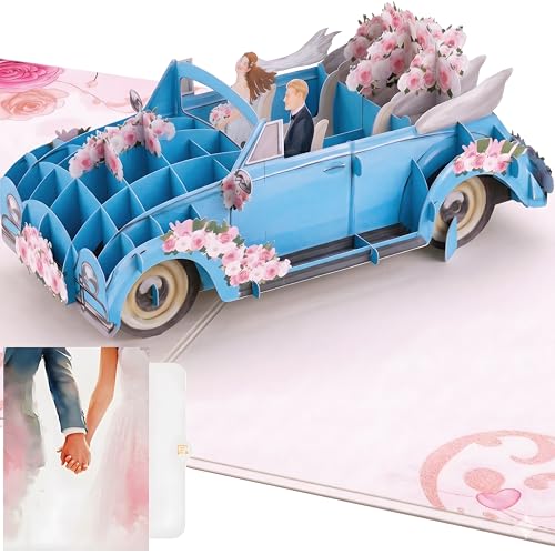 PACKLIST® Tarjeta Felicitación Boda Pop Up 3D Coche de Bodas – Tarjeta Regalo Boda para Dinero, Participa en Luna de Miel   Incluye Tarjeta para Mensaje Personalizado y Sobre ¡Un detalle Inolvidable!