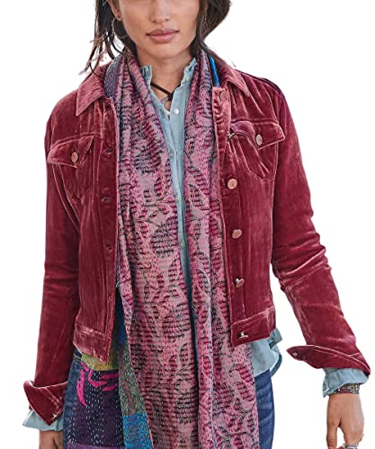 chouyatou Women's Velvet Trucker Jacket Button Down Cropped Cargo Office Shacket Tops