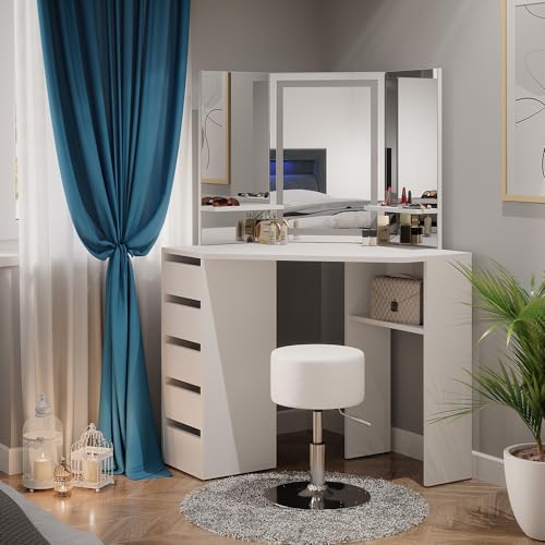 Vicco Eckschminktisch Arielle, Weiß, 110 cm mit LED-Spiegel und...