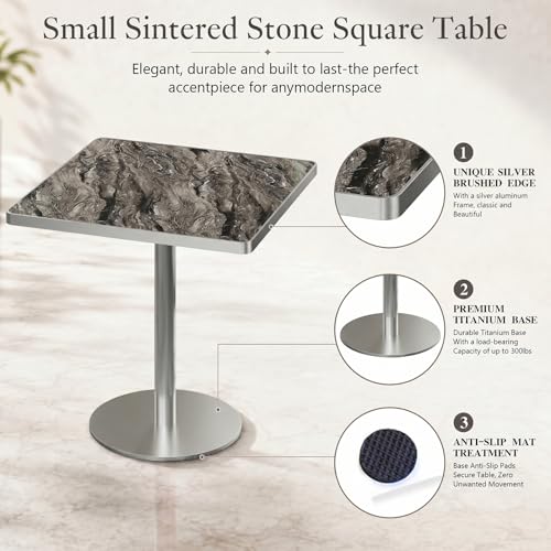 Image of 63 inch Square Dining Table, Tulip Table with 1.2 inch Thick Sintered Stone Tabletop and Silver Metal Pedestal Base,Small Square Dining Tables for Diner,Bar,Restaurant,kitchen,Bakery,Apartment(Starlight Gray)