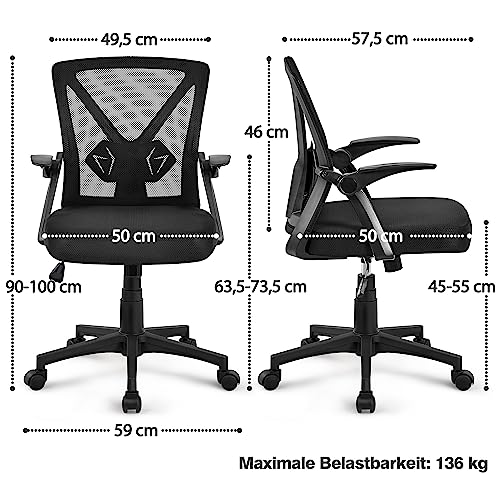 Yaheetech Bürostuhl Schreibtischstuhl mit hochklappbare Armlehnen, Drehstuhl aus Mesh, Office Chair Ergonomic… – Ansicht 4