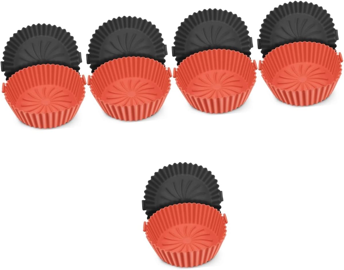 2pcs Air Fryer Silicone Toaster Oven Pans Air Fryer Rotating Basket Liners for Air Fryer Silicone Baking Pans Air Fryer Silicone Baking Tray Airfryer Cover Griddle Accessories Pot Skimmer (Colo