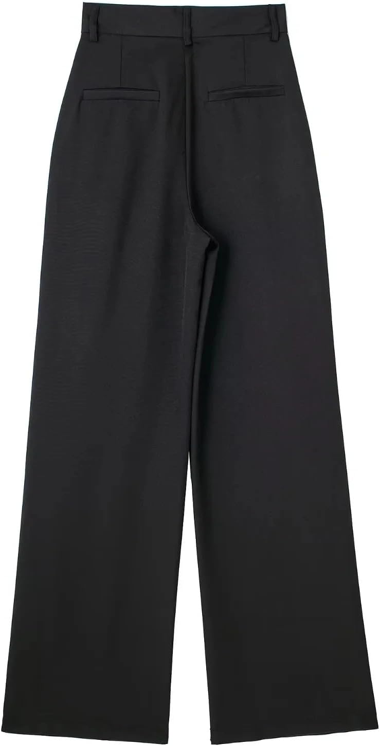 Women's Formal Office Wear Striped Pants Woman High Waist Baggy Suit Casual Wide Leg Trousers