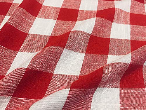 Gingham Linen Checked Fabric Check Material Buffalo Plaid - Dressmaking, Curtains, Home Furnishing - 140cm Wide (RED & White, 1 METRE)