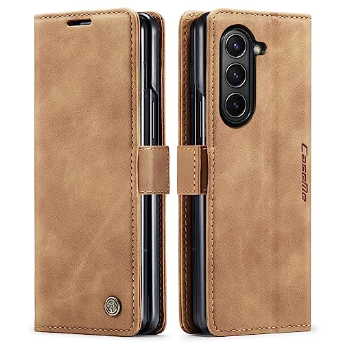 Kowauri for Samsung Galaxy Z Fold 5 Case,Classic Design Leather Wallet Magnetic Closure Flip Case with Kickstand Card Holder Slot Shockproof Protective Cover for Samsung Galaxy Z Fold 5 5G (Brown)