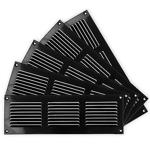 Repa Market 5-Pack 12" x 4" Inch Black Air Vent Cover - Steel Return Air Grilles - for Ceiling and Sidewall - HVAC - with Insect Protection Screen (11.81 x 3.93 Inch, Black)