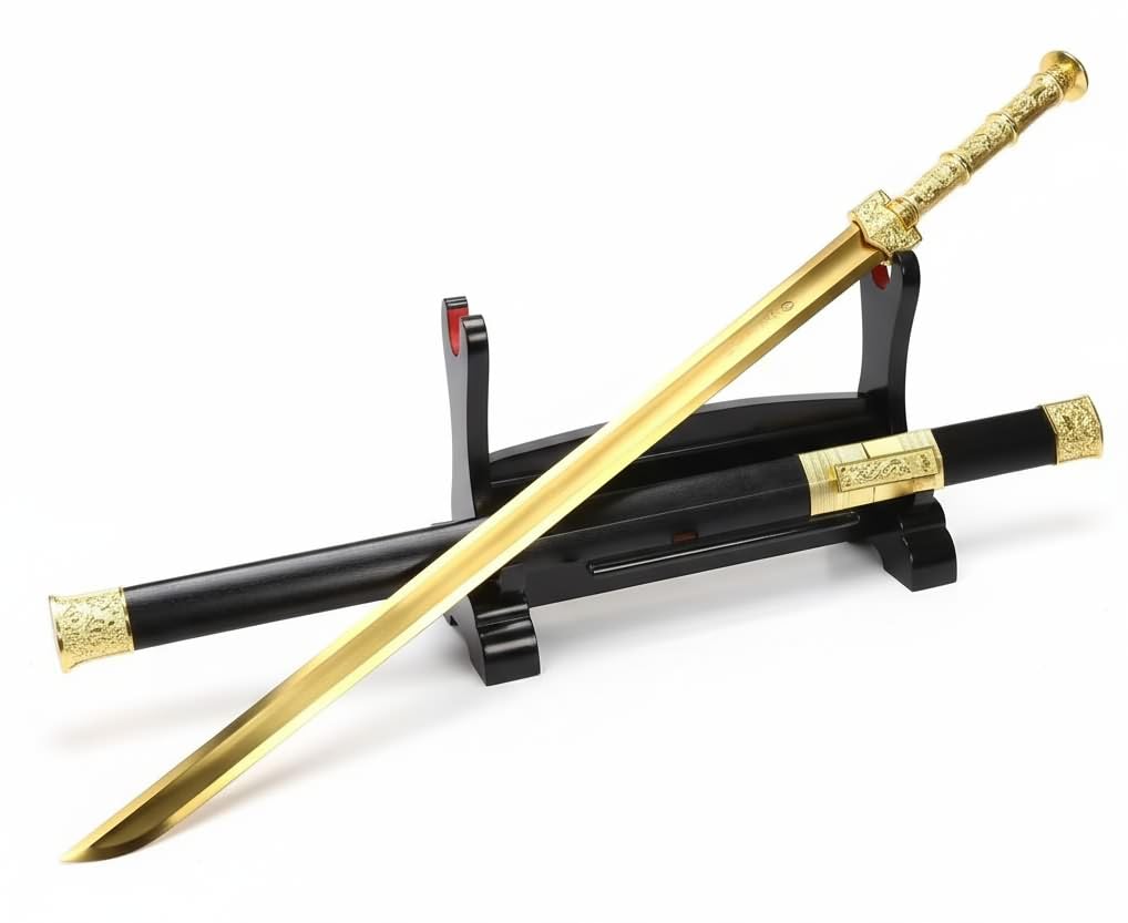 Chinese Sword,Han jian, Hand Forged(High Manganese Steel Golden Blade,Black Wood,Alloy) Length 37"