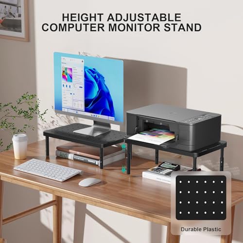 Image of WALI Monitor Stand Riser, Adjustable Laptop Stand Riser, 3 Height Adjustable Computer Monitor Stand Underneath Storage for Office, Home, School Supplies (PTT001-B), 1 Pack, Black